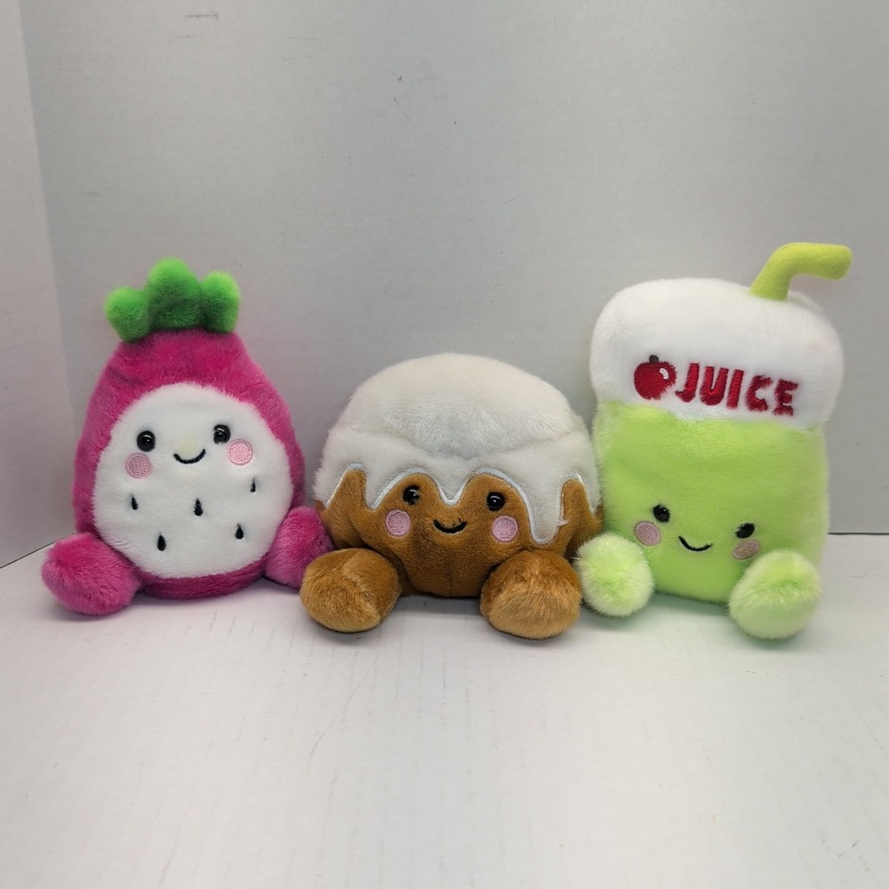 Aurora World Palm Pals Plush Lot Dragon Fruit Cinnamon Roll Juice Box 5"